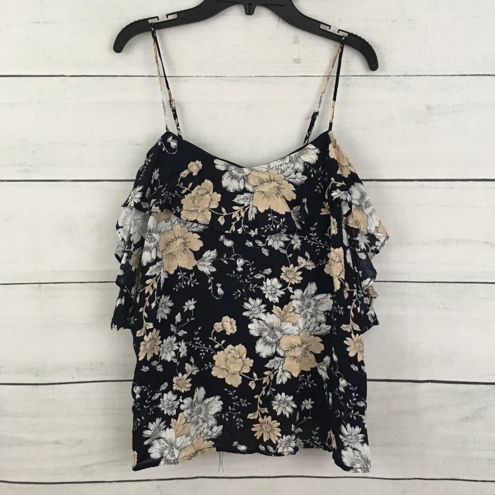 Lucca Ruffle Cold Shoulder Navy Floral Size Medium